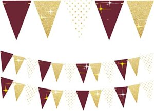 graduation party decorations 2023 maroon gold/birthday party decorations for women burgundy gold polka dot/2pcs triangle bunting banners for burgundy gold birthday party/rustic wedding decorations