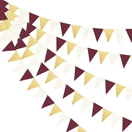 Graduation Party Decorations 2023 Maroon Gold/Birthday Party Decorations for Women Burgundy Gold Polka Dot/2pcs Triangle Bunting Banners for Burgundy Gold Birthday Party/Rustic Wedding Decorations