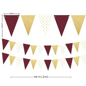 Graduation Party Decorations 2023 Maroon Gold/Birthday Party Decorations for Women Burgundy Gold Polka Dot/2pcs Triangle Bunting Banners for Burgundy Gold Birthday Party/Rustic Wedding Decorations