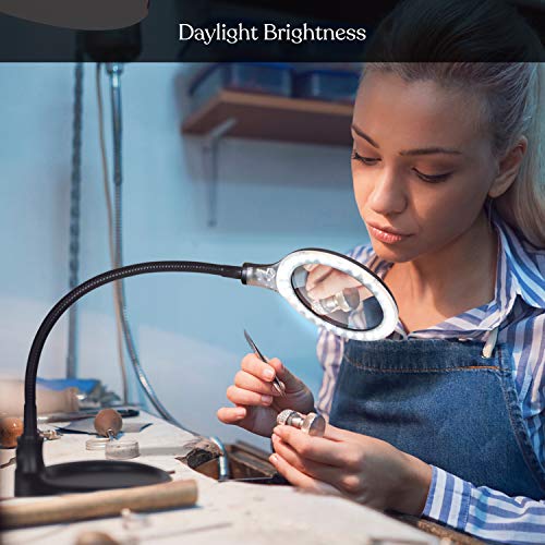 Brightech LightView Pro Flex 2 in 1 Magnifying Desk Lamp, 2.25x Light Magnifier, Adjustable Magnifying Glass with Light for Crafts, Reading, Close Work