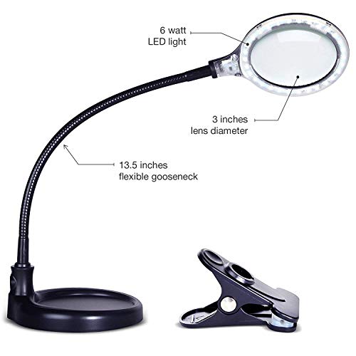 Brightech LightView Pro Flex 2 in 1 Magnifying Desk Lamp, 2.25x Light Magnifier, Adjustable Magnifying Glass with Light for Crafts, Reading, Close Work