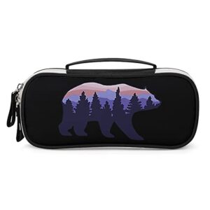bear roaming the forrest pu leather pencil pen case organizer travel makeup handbag portable stationery bag