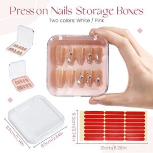 ISKYBOB 12 Packs Press On Nails Storage Boxes, Fake Nails Packing Cases with Tape White Nail Display Box for Home DIY, Nail Salon (3.3 x 3.3in)