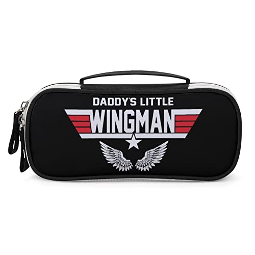 Daddy's Little Wingman PU Leather Pencil Pen Case Organizer Travel Makeup Handbag Portable Stationery Bag