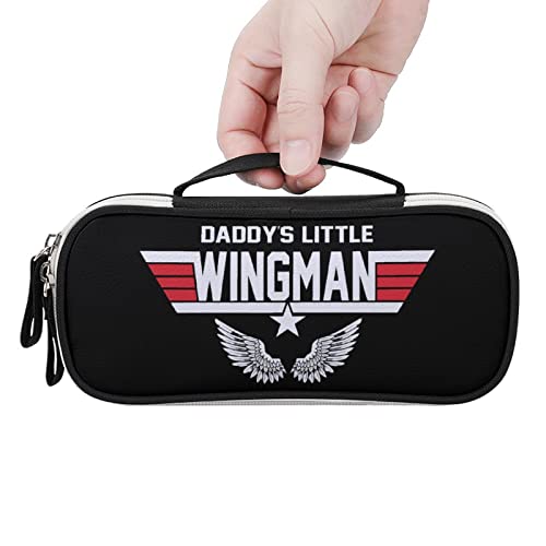 Daddy's Little Wingman PU Leather Pencil Pen Case Organizer Travel Makeup Handbag Portable Stationery Bag