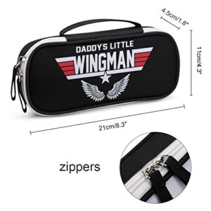 Daddy's Little Wingman PU Leather Pencil Pen Case Organizer Travel Makeup Handbag Portable Stationery Bag