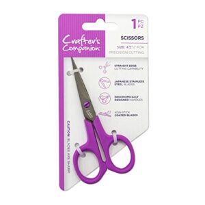 sharp craft scissors for adults – japanese precision stainless steel blades – non-stick teflon coated – ergonomic design – perfect for paper, card, felt and fabric – by crafters companion (4.5 inch)
