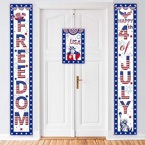 90shine 4th/Fourth of July Decorations - Patriotic Banners Door Decor Red White Blue Porch Signs Wall Hangings Party Supplies