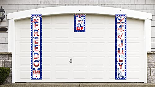 90shine 4th/Fourth of July Decorations - Patriotic Banners Door Decor Red White Blue Porch Signs Wall Hangings Party Supplies