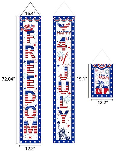 90shine 4th/Fourth of July Decorations - Patriotic Banners Door Decor Red White Blue Porch Signs Wall Hangings Party Supplies