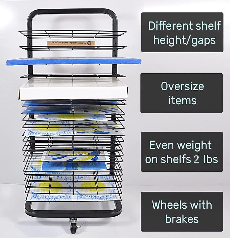 DYRABREST Art Drying Rack for Classroom Paint Drying Rack Art 16 Shelves Metal Desktop Artwork Storage Display Rack Art Drying Rack for Classroom Painting Crafts Black