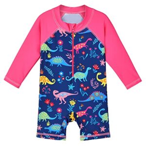 toddler girls one piece rash guard swimsuit kid swimwear sun suit short upf 50+ sun protection 3-6 months, dinosaur