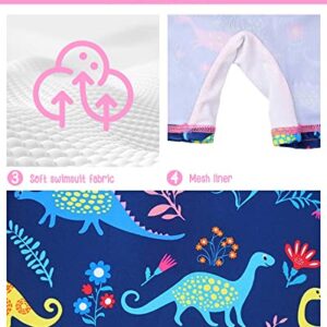 Toddler Girls One Piece Rash Guard Swimsuit Kid Swimwear Sun Suit Short UPF 50+ Sun Protection 3-6 Months, Dinosaur