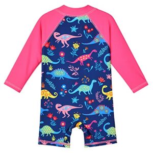 Toddler Girls One Piece Rash Guard Swimsuit Kid Swimwear Sun Suit Short UPF 50+ Sun Protection 3-6 Months, Dinosaur