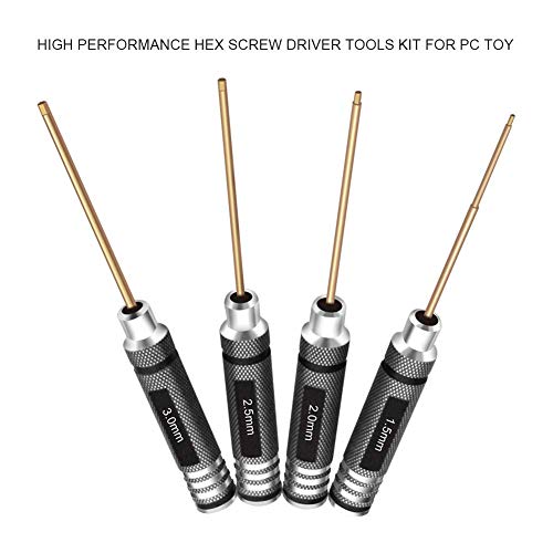 HRB 4pcs 1.5mm 2.0mm 2.5mm 3.0mm Hex Screw Driver Set RC Hex Driver Set Titanium Hexagon Screwdriver Wrench RC Tool Kit for Multi-Axis FPV Racing Drone RC Quadcopter Helicopter Car Models