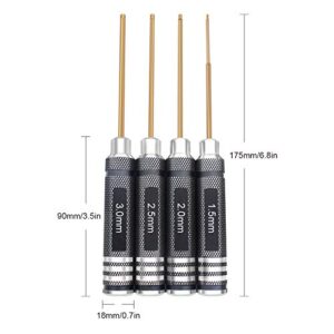 HRB 4pcs 1.5mm 2.0mm 2.5mm 3.0mm Hex Screw Driver Set RC Hex Driver Set Titanium Hexagon Screwdriver Wrench RC Tool Kit for Multi-Axis FPV Racing Drone RC Quadcopter Helicopter Car Models