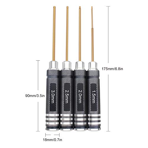 HRB 4pcs 1.5mm 2.0mm 2.5mm 3.0mm Hex Screw Driver Set RC Hex Driver Set Titanium Hexagon Screwdriver Wrench RC Tool Kit for Multi-Axis FPV Racing Drone RC Quadcopter Helicopter Car Models