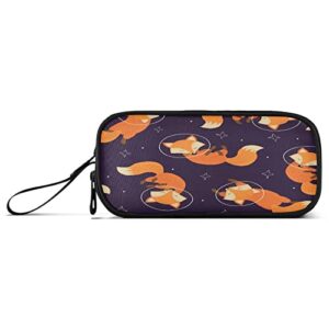 Fox Space Pencil Case 3 Compartment Pen Bag Pouch Holder Box for Office College School Portable Storage Bag for Kids