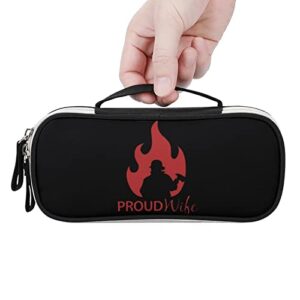 Proud Wife with Firefighter PU Leather Pencil Pen Case Organizer Travel Makeup Handbag Portable Stationery Bag