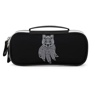 wolf with dreamcatcher pu leather pencil pen case organizer travel makeup handbag portable stationery bag