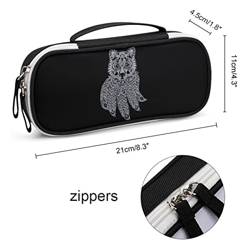 Wolf with Dreamcatcher PU Leather Pencil Pen Case Organizer Travel Makeup Handbag Portable Stationery Bag
