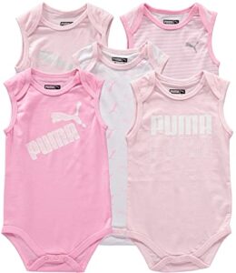 puma baby girls’ short sleeve 5-pack bodysuit (12 months, chalk pink)
