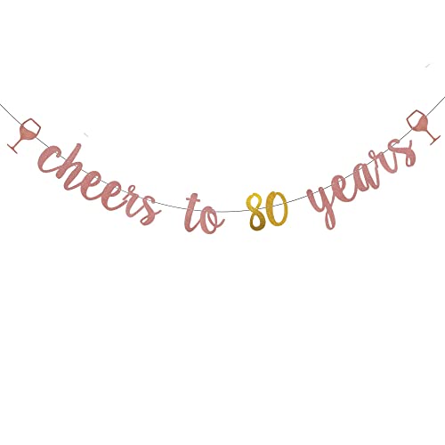 WEIANDBO Cheers to 80 Years Rose Gold Glitter Banner,Pre-Strung,80th Birthday/Wedding Anniversary Party Decorations Bunting Sign Backdrops,cheers to 80 years