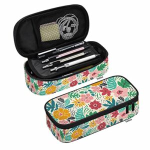 yekiua floral pencil case flower field leaves big capacity pencil pouch office college school makeup bag for teens girls adults student colorful