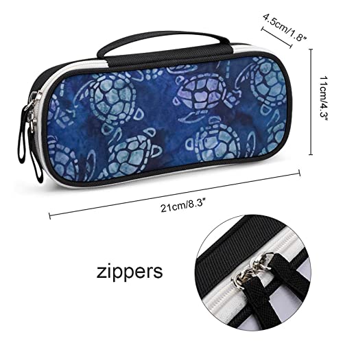 Sea Turtle Blue PU Leather Pencil Pen Case Organizer Travel Makeup Handbag Portable Stationery Bag