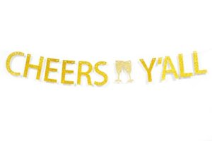 qttier™ cheers y’all gold glitter bunting banner for baby shower birthday bachelorette bridal shower wedding engagement party decorations