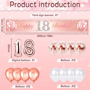 Happy 18th Birthday Banner Large Yard Sign Banner with Birthday Balloons Kit Set Rose Gold Cheer to 18 Years Old Birthday Party Decorations Supplies for Girls Photography Backdrop Decor