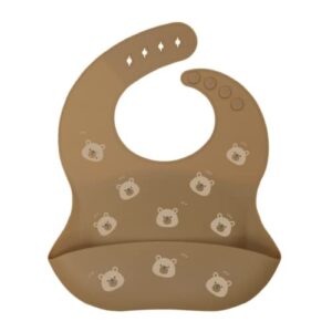 JTJMJTJ Cute Adjustable Silicone Baby Bibs BPA Free for Babies & Toddlers, Waterproof, Soft, Unisex, Feeding Bibs (Brown,Bear)