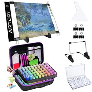 artdot diamond painting accessories for diamond art kits, a4 light board and 120 slots diamond painting storage containers