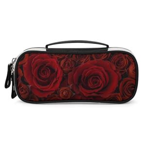 red rose pu leather pencil pen case organizer travel makeup handbag portable stationery bag