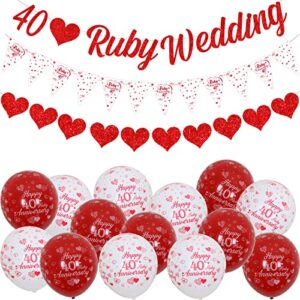 40th anniversary decorations set, 40th ruby wedding glitter banners, 40th anniversary bunting flag and balloons for 40th anniversary party supplies
