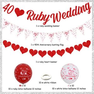 40th Anniversary Decorations Set, 40th Ruby Wedding Glitter Banners, 40th Anniversary Bunting Flag and Balloons for 40th Anniversary Party Supplies