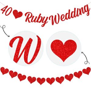 40th Anniversary Decorations Set, 40th Ruby Wedding Glitter Banners, 40th Anniversary Bunting Flag and Balloons for 40th Anniversary Party Supplies