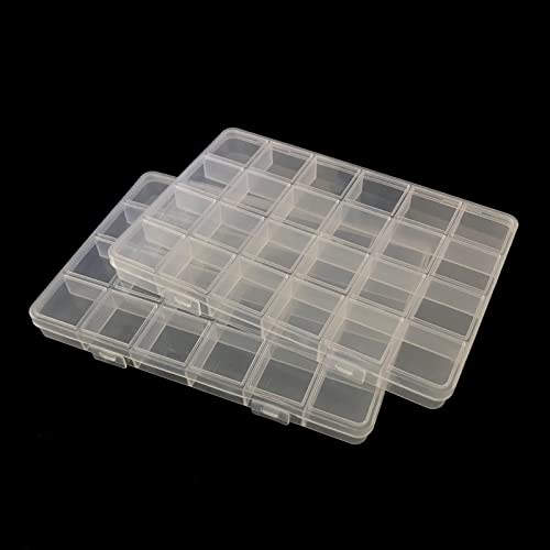 HYMAOME 24-Grid Clear Plastic Organizer Box Jewelry/Beads Storage Container with Dividers, 2 Craft Storage Cases for Organizing Earring/Hardware/Rubber Bands