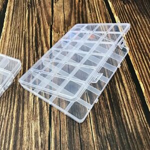 HYMAOME 24-Grid Clear Plastic Organizer Box Jewelry/Beads Storage Container with Dividers, 2 Craft Storage Cases for Organizing Earring/Hardware/Rubber Bands