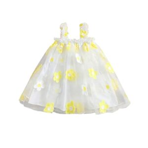 kids baby girl casual cute summer a line princess dress sleeveless strap floral layered tulle tutu skirts (yellow, 12-18 months)
