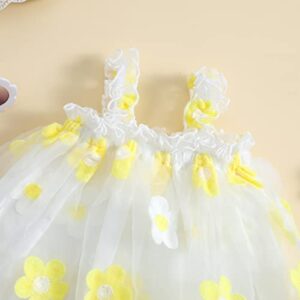 Kids Baby Girl Casual Cute Summer A Line Princess Dress Sleeveless Strap Floral Layered Tulle Tutu Skirts (Yellow, 12-18 Months)