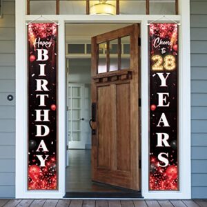 happy 28th birthday porch sign door banner decor red and black – glitter cheers to 28 years old birthday party theme decorations for men women supplies