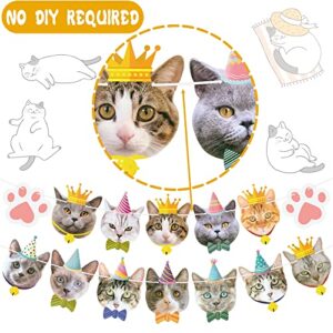 Cat Birthday Party Decoration Cat Faces Banner Gold Glitter Happy Birthday Banner for Meow Kitty Theme Birthday Party Baby Shower Supplies