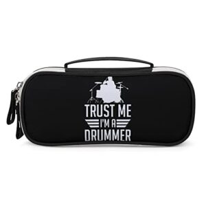 trust me i’m a drummer pu leather pencil pen case organizer travel makeup handbag portable stationery bag