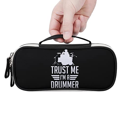 Trust Me I'm A Drummer PU Leather Pencil Pen Case Organizer Travel Makeup Handbag Portable Stationery Bag