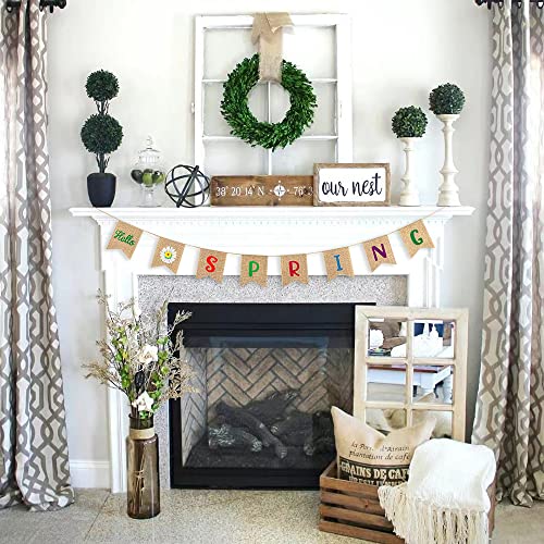 Hello Spring Banner, hogardeck Daisy Rustic Spring Garland Decorations for Home, Indoor Outdoor Mantel Fireplace Hanging Decor Party Supplies