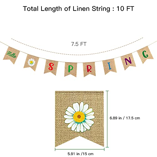 Hello Spring Banner, hogardeck Daisy Rustic Spring Garland Decorations for Home, Indoor Outdoor Mantel Fireplace Hanging Decor Party Supplies