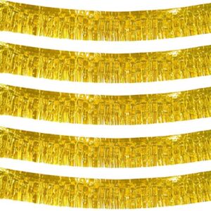 blukey 10 feet long roll gold foil fringe garland – pack of 5 | shiny metallic tassle banner | ideal for parade floats, bridal shower, bachelorette, wedding, birthday | wall hanging fringe banner