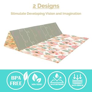 JumpOff Jo - Large Waterproof Foam Padded Play Mat for Infants, Babies, Toddlers, Play Pens & Tummy Time, Foldable Activity Mat, 70 in. x 59 in. - Love Blossoms