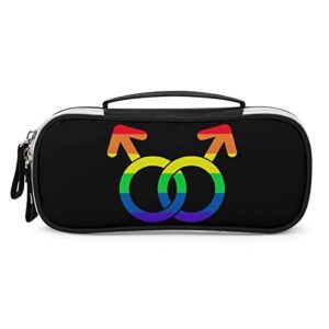 gay pride lgbt pu leather pencil pen case organizer travel makeup handbag portable stationery bag